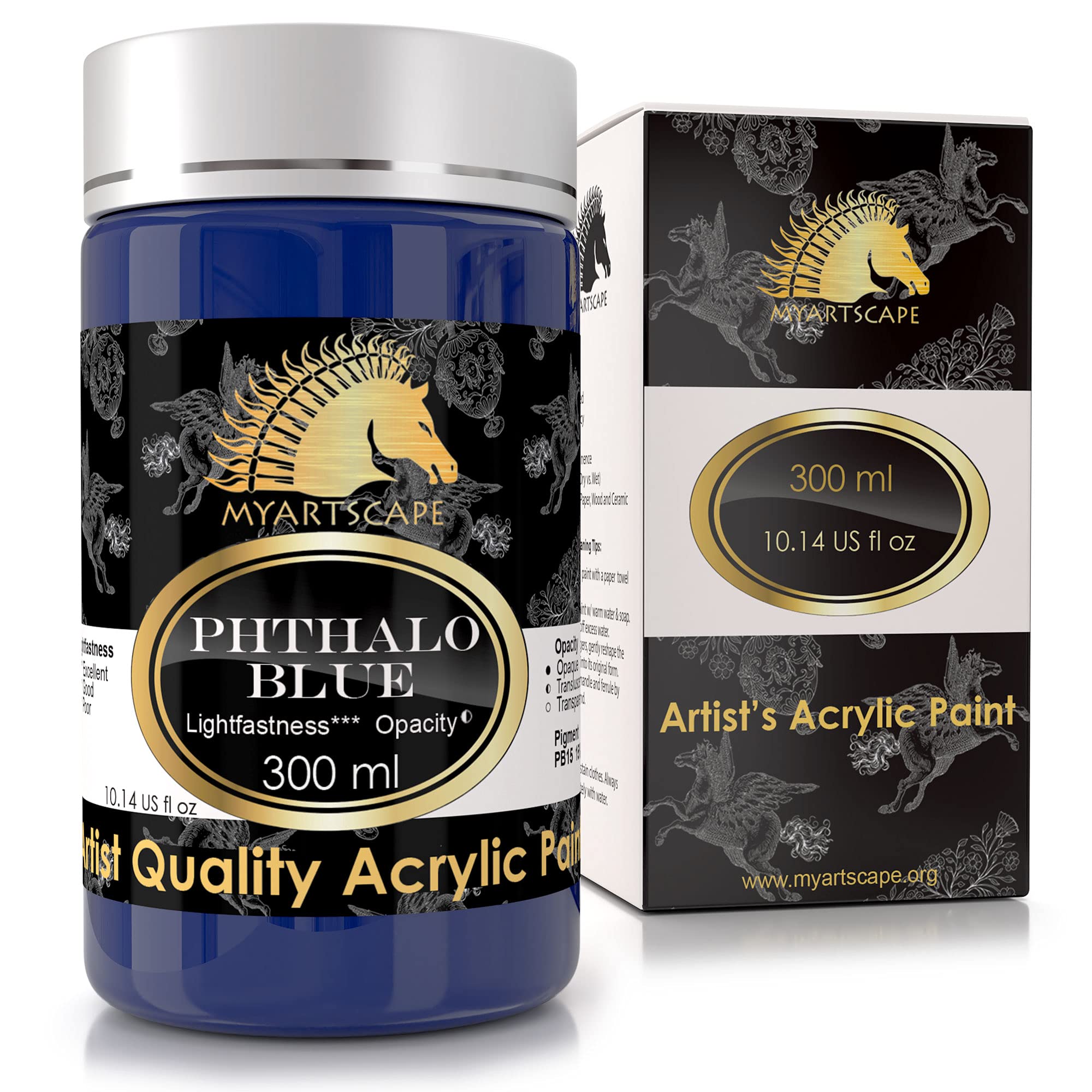 Myartscape Phthalo Blue Acrylic Paint - 300Ml Bottle (10Oz) - Artist Quality - Lightfast - Heavy Body - Vibrant Color - Great Tinting Strength - Professional Grade Paints
