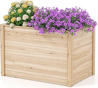 Giantex Wood Raised Garden Bed, 40"x25"x26" Elevated Planter Box w/Open-Ended Base for Deep-Rooted Plant Vegetable Fruit Flower, Outdoor Solid Wood Planter for Patio Backyard (1,40"x25"x26")