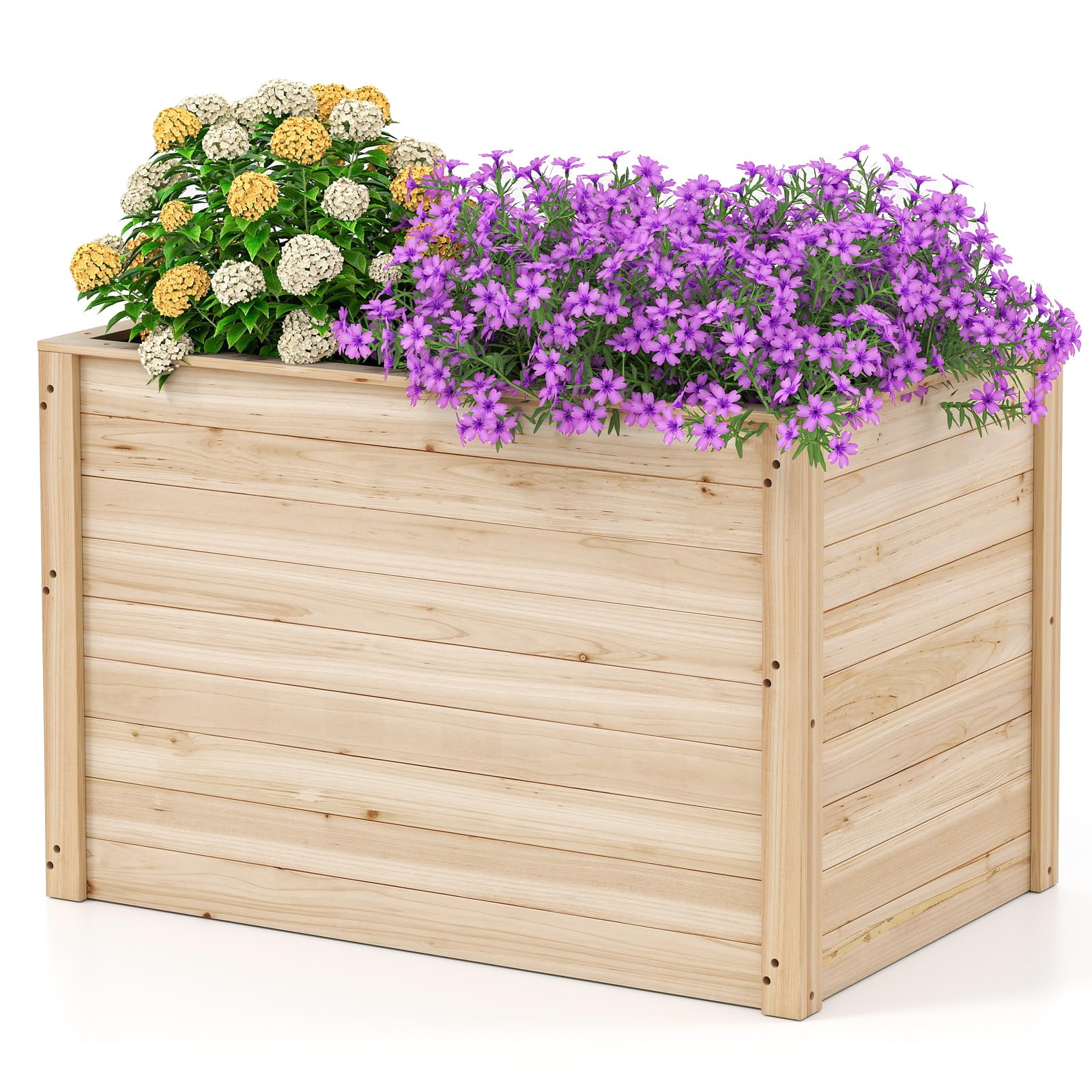 COSTWAY Cama de Jardín Elevada de Madera, 100 x 64 x 65,5 cm, Jardinera Elevada con Base Abierta para Plantas de Raíz Profunda, Verduras, Frutas, Flores, Arbustos y Plantones, Huerto de Cultivo