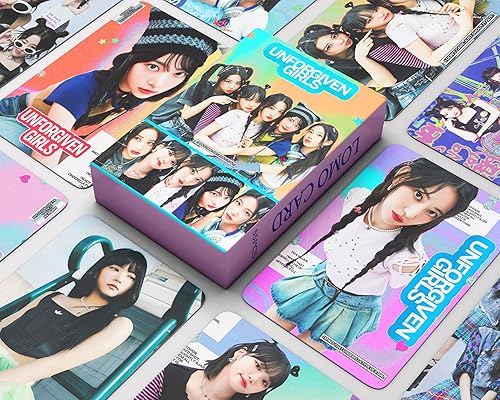 Funwaretech LE SSERAFIM UNFORGIVEN Tarjetas fotográficas 55 piezas 2023 LE SSERAFIM 1er nuevo álbum UnFORGIVEN Lomo Juego de tarjetas Kpop