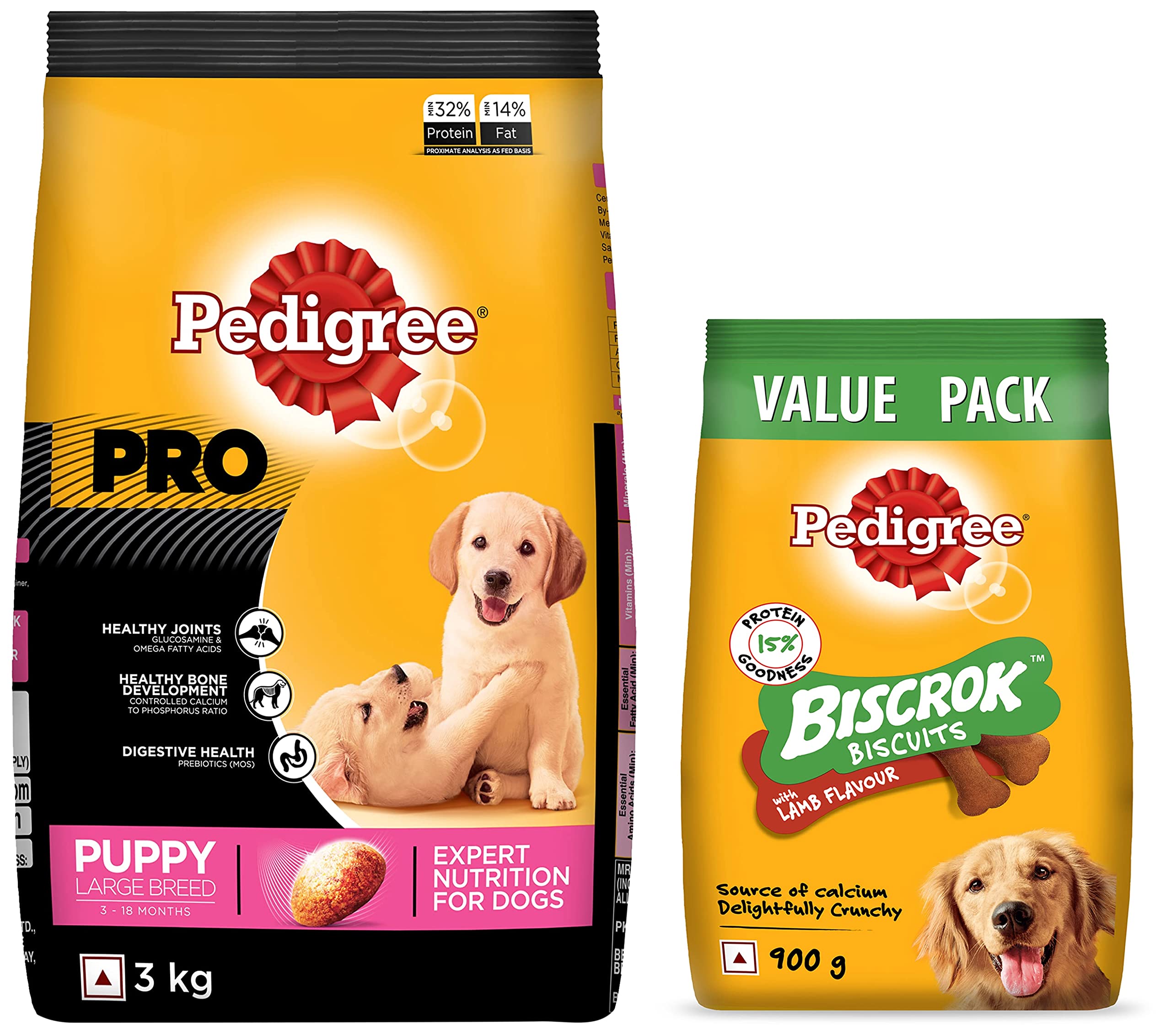Pedigree PRO Expert Nutrition Large Breed Puppy (3-18 Months), Dry Dog Food, Chicken, 3kg Pack & All Life Stages Biscrok Biscuits (Above 4 Months), Milk and Chicken Flavor, 900g Pack (B09VKS64XC) Amazon Price History, Amazon Price Tracker