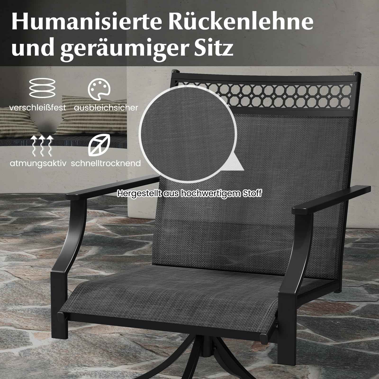 COSTWAY Tuinstoelen, 360 graden draaibaar, set van 2 terrasstoelen, met