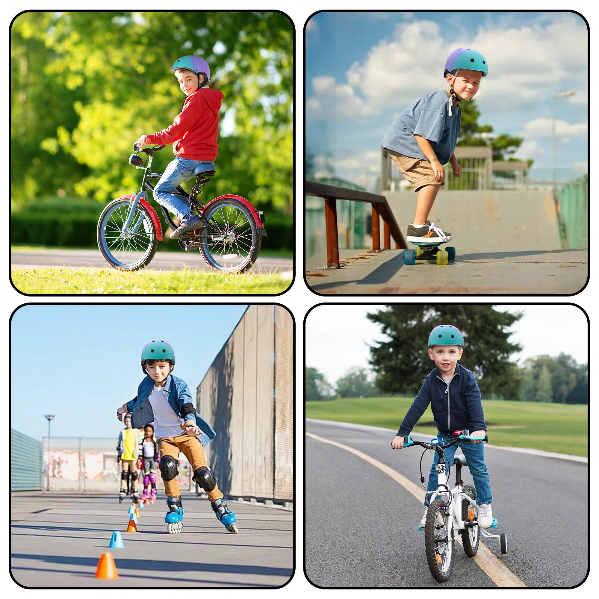 Casco per bambini regolabile, casco da bicicletta per bambini resistente agli urti e agli impatti, 11 prese d'aria, imbottitura in schiuma