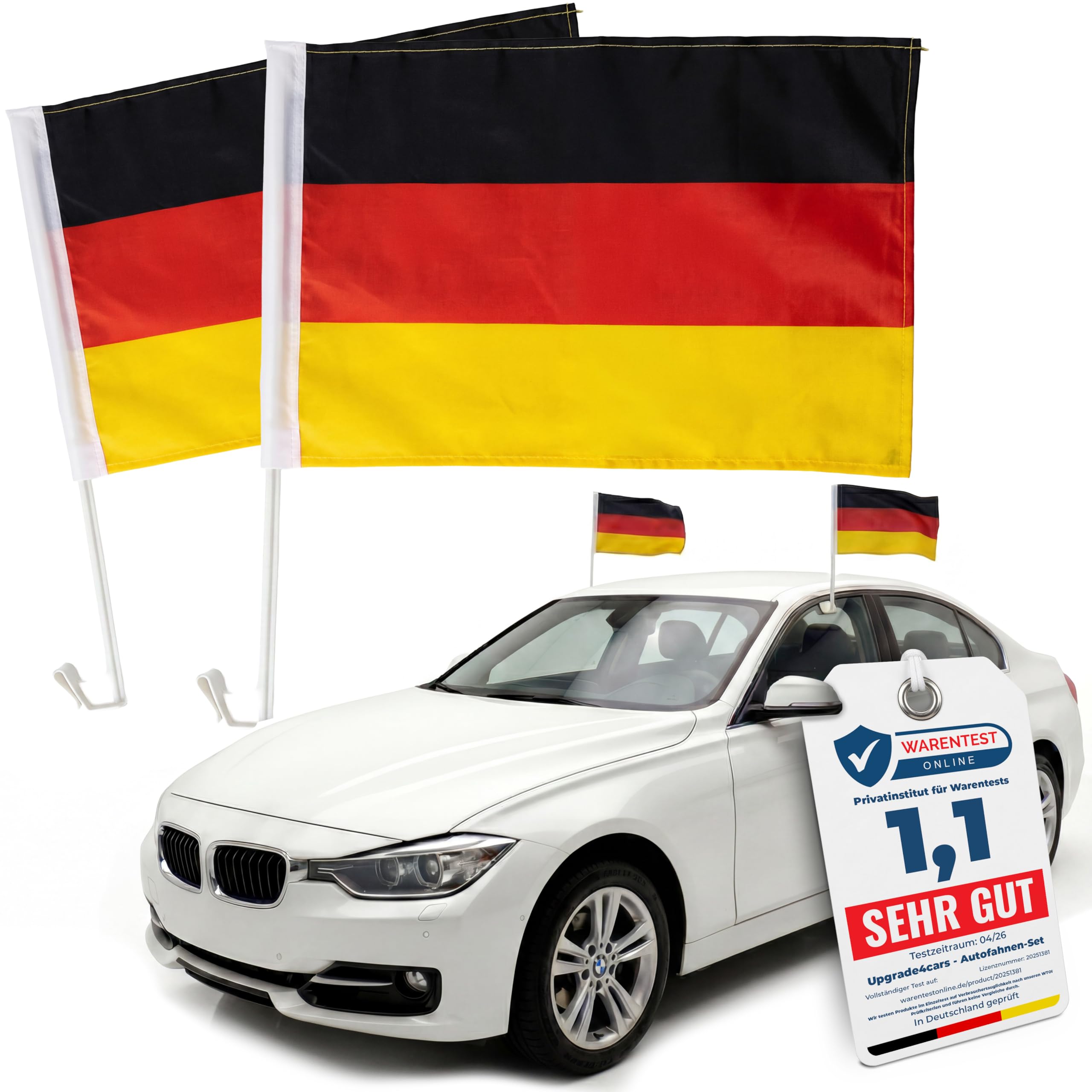 Upgrade4cars 2 x Deutschland Autofahne Fußball WM 2026 | Autoflagge Schwarz Rot Gold 45x30cm | Auto Nationalflagge Weltmeisterschaft Fanartikel MAX. 60 Km/h