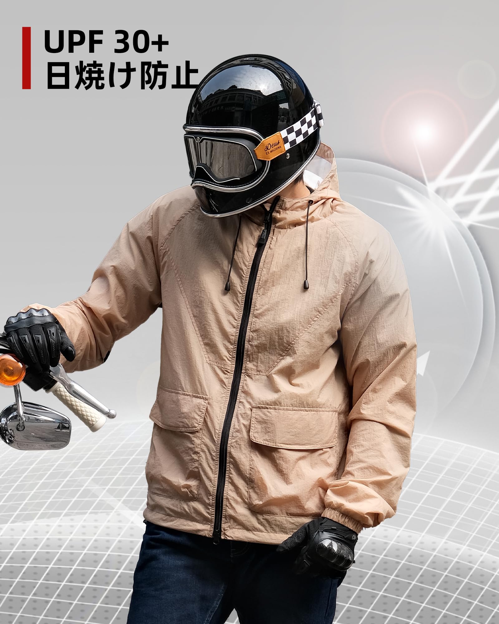 Amazon | [RIDEIRON] ライダースジャケット パーカー 薄手 日焼け止め