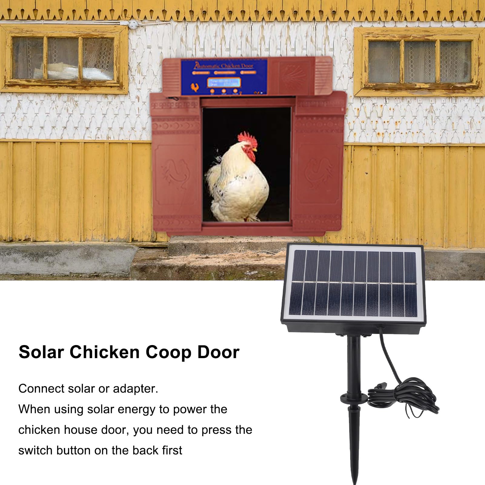 Porta automatica per pollaio, apriporta elettrico per pollaio alimentato a batteria solare con timer, display a LED doppie porte apriporta elettrico per pollaio per polli, anatre, oche (Bronzo)