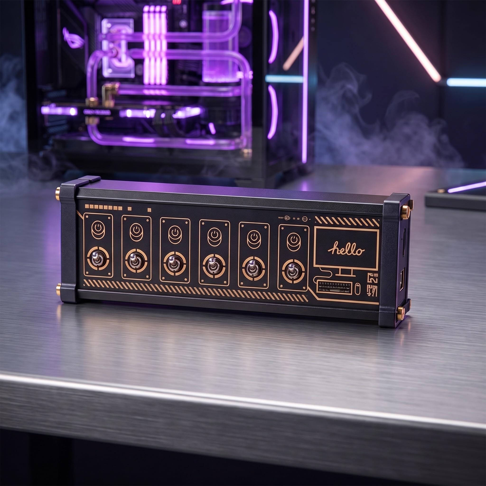 Concentrador USB De 6 Puertos con Interruptores Individuales, Divisor USB De Escritorio Estilo Cyberpunk Industrial, Base De Expansión De Alimentación USB con Diseño De Bloque para Configuración