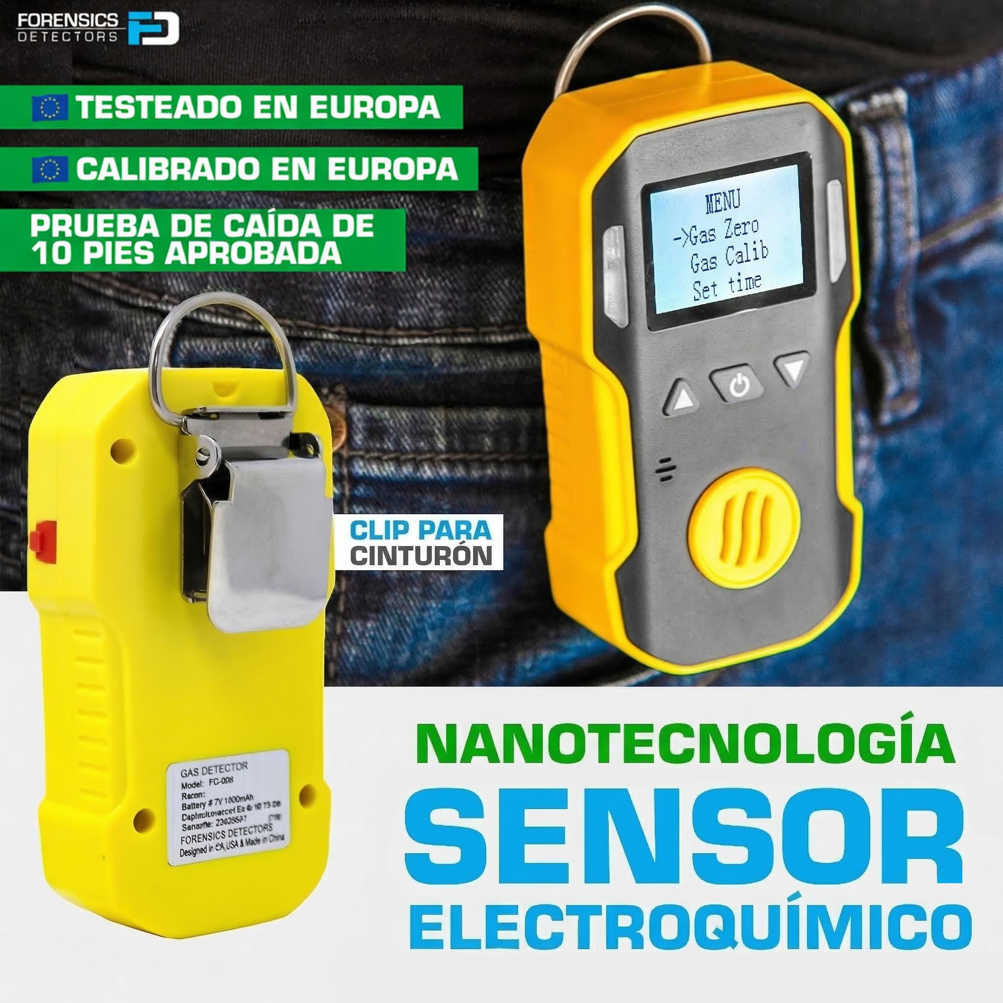 Detector de Gas Estireno (C8H8) | Certificado de Calibración EU | Recarga USB | Alarmas Sonoras, Luminosas y por Vibración | 0–100 ppm C8H8