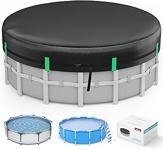 LXKCKJ 28 Ft Winter Pool Covers for Above Ground Pools - Heavy-Duty PE Material with Ground Nail Accessories & Reinforced Edges, Extra Thick Tarp & Dustproof Protection (Black)