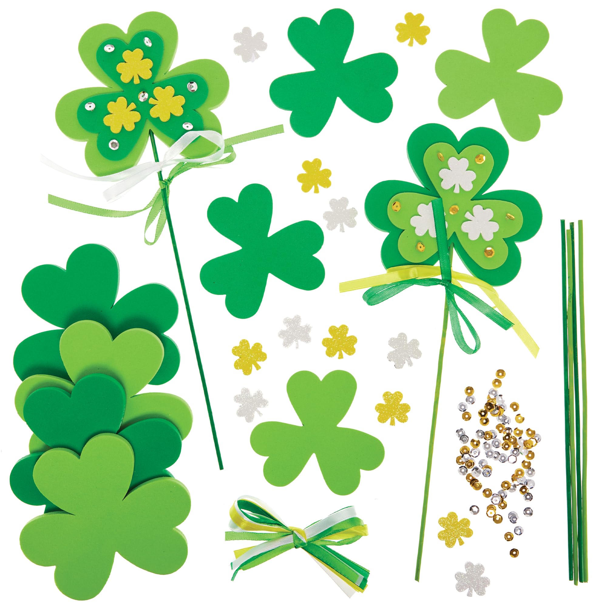 Baker Ross FX986 Shamrock Wand Kits - Pack of 6, St Patricks Day Craft Kits for Kids