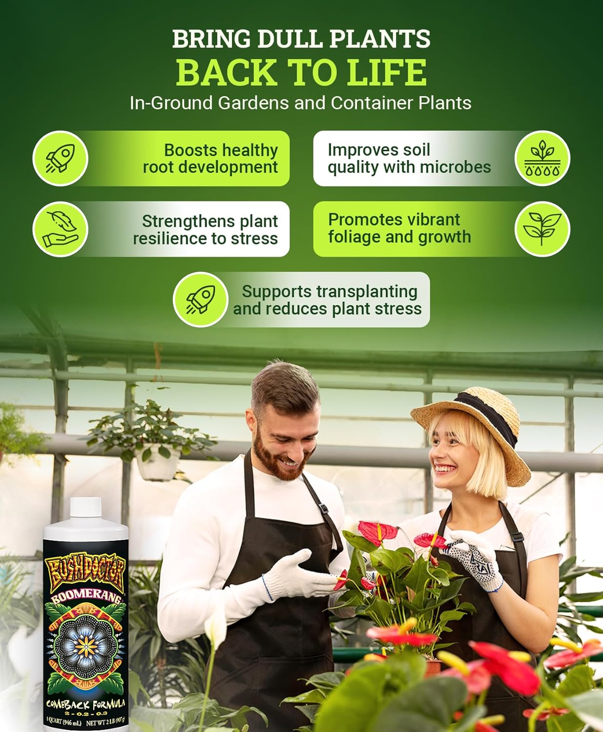 Fox Farm Bushdoctor Boomerang Fertilizer - for Fast Recovery of Stressed Plants, Root Health, Solubilized Nutrition - Perfect for Hydroponic & Soil Application- NPK 2-0.2-0.3, (Quart) - Image 6