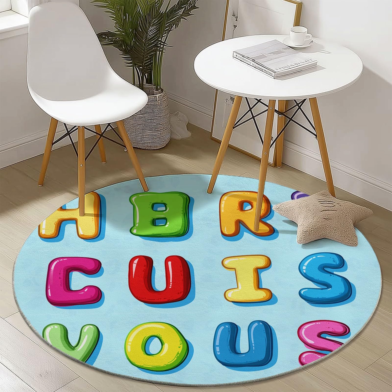 Tappeto rotondo 245 cm, tappeto moderno antiscivolo, colorato in flanella per interni, lavabile, morbido, per cameretta dei bambini, stanza dei giochi, camera da letto