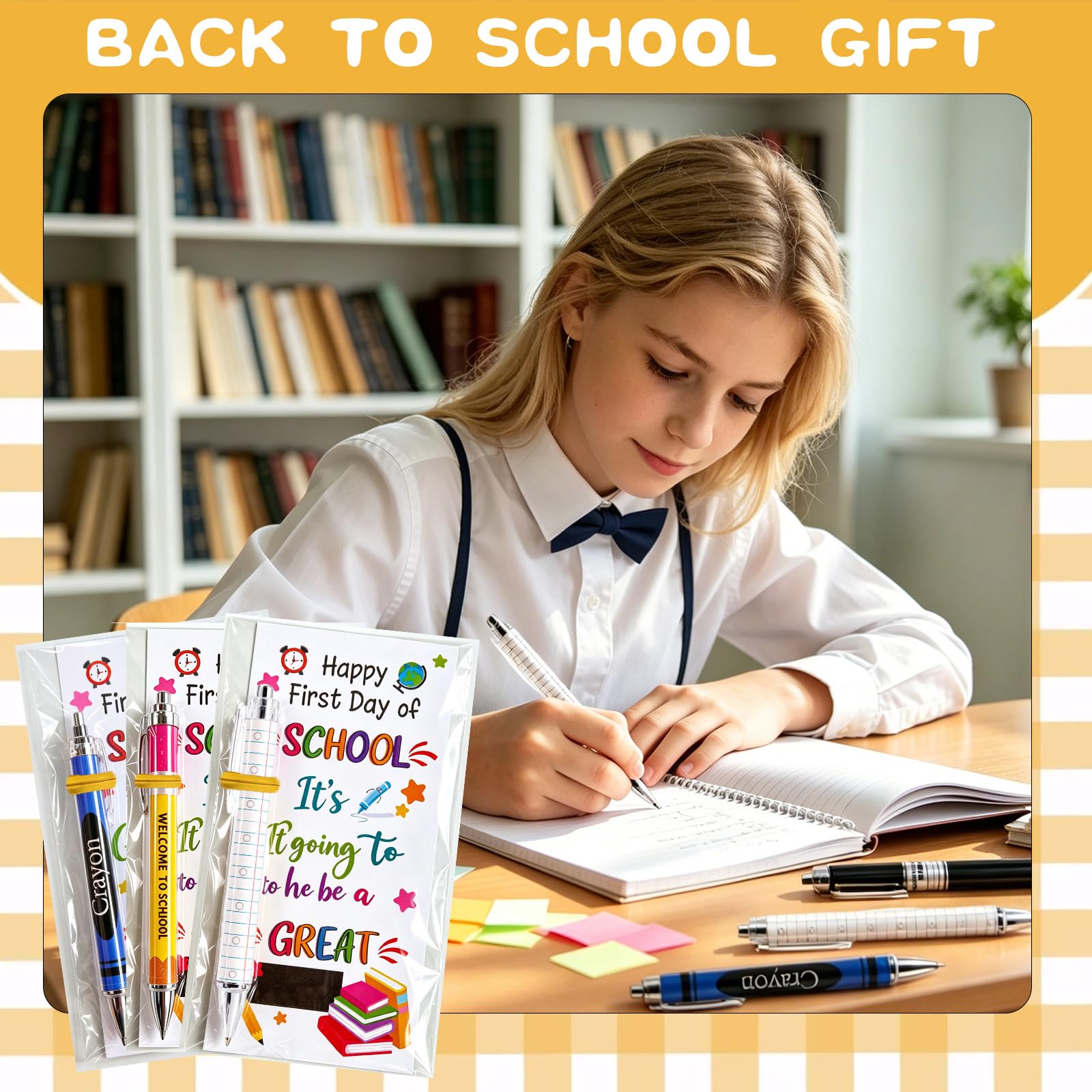 Lot de 72 cadeaux de rentrée scolaire pour étudiants, enseignants, stylos à bille, porte-clés avec cartes de vœux pour le premier jour d'école, récompenses en classe, fournitures de fête