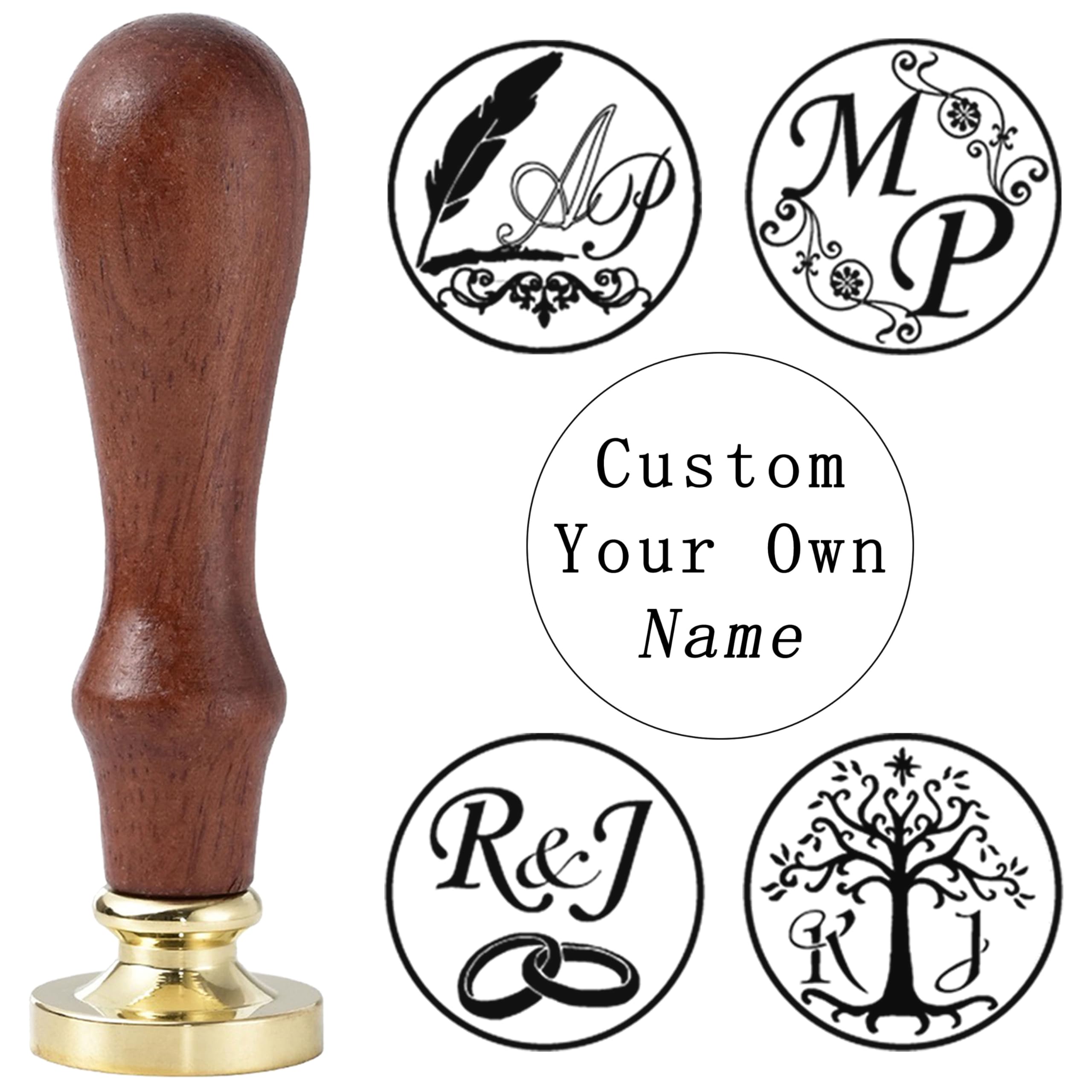 Custom Wax Seal Stamp 2 Initials - Personalized Wax Seal Stamp with Name Logo for Wedding Invitations, Love Gifts (1PCS Wooden Handle & 1PCS Brass Die)