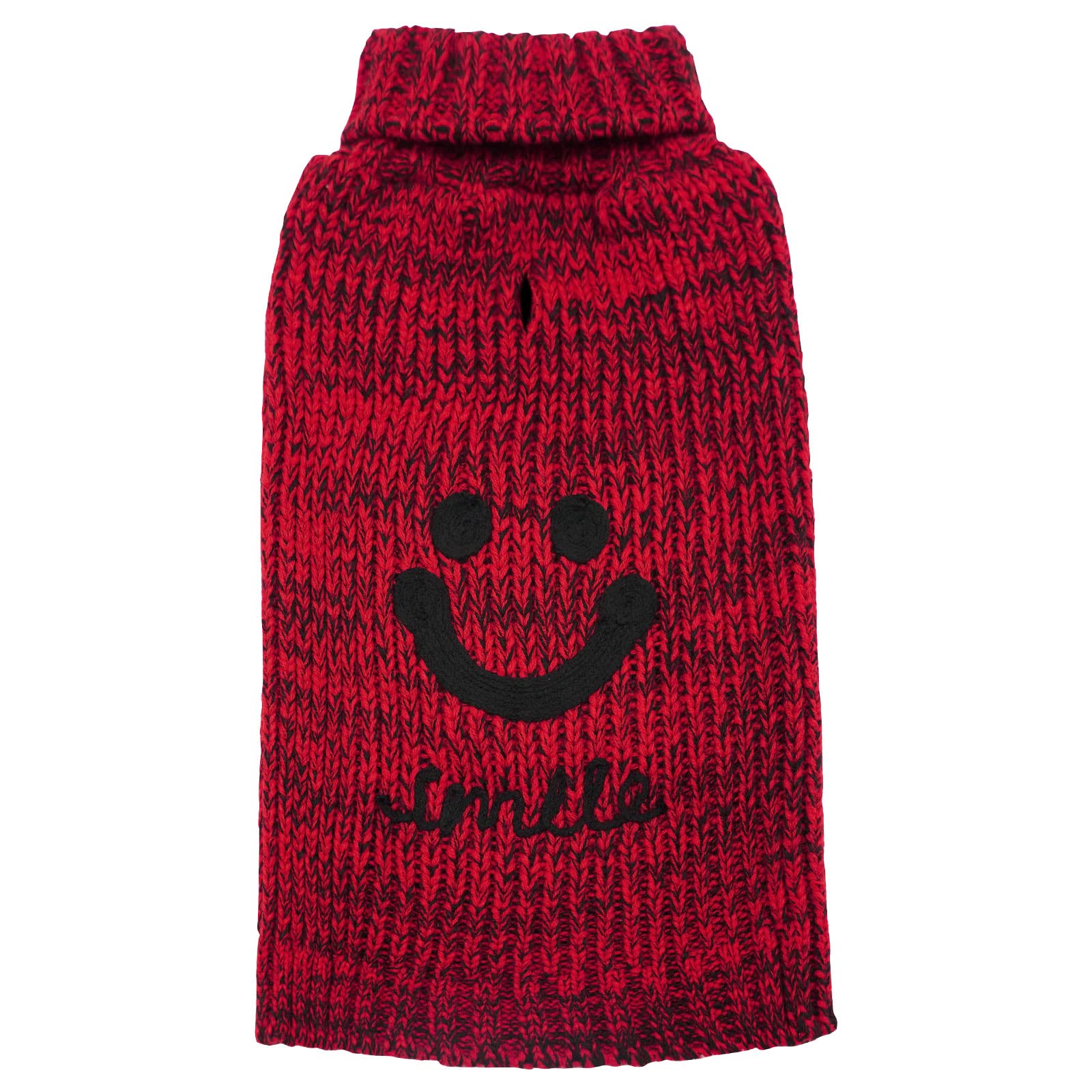 KYEESE  Dog   Sweater  Turtleneck Smile Face  Dog  Knitwear  with   Leash   Hole   for  Small Dogs Pet  Sweater ,Red,M