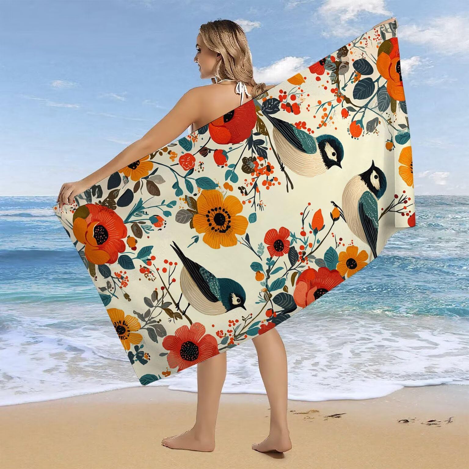 Ręcznik plażowy z mikrofibry ręczniki plażowe ręcznik na siłownię 2 zestawy odporne na piasek 100 x 200 cm xxl kobiety akcesoria plażowe duży ręcznik plażowy na basen łazienka podróże prezenty (ptaki