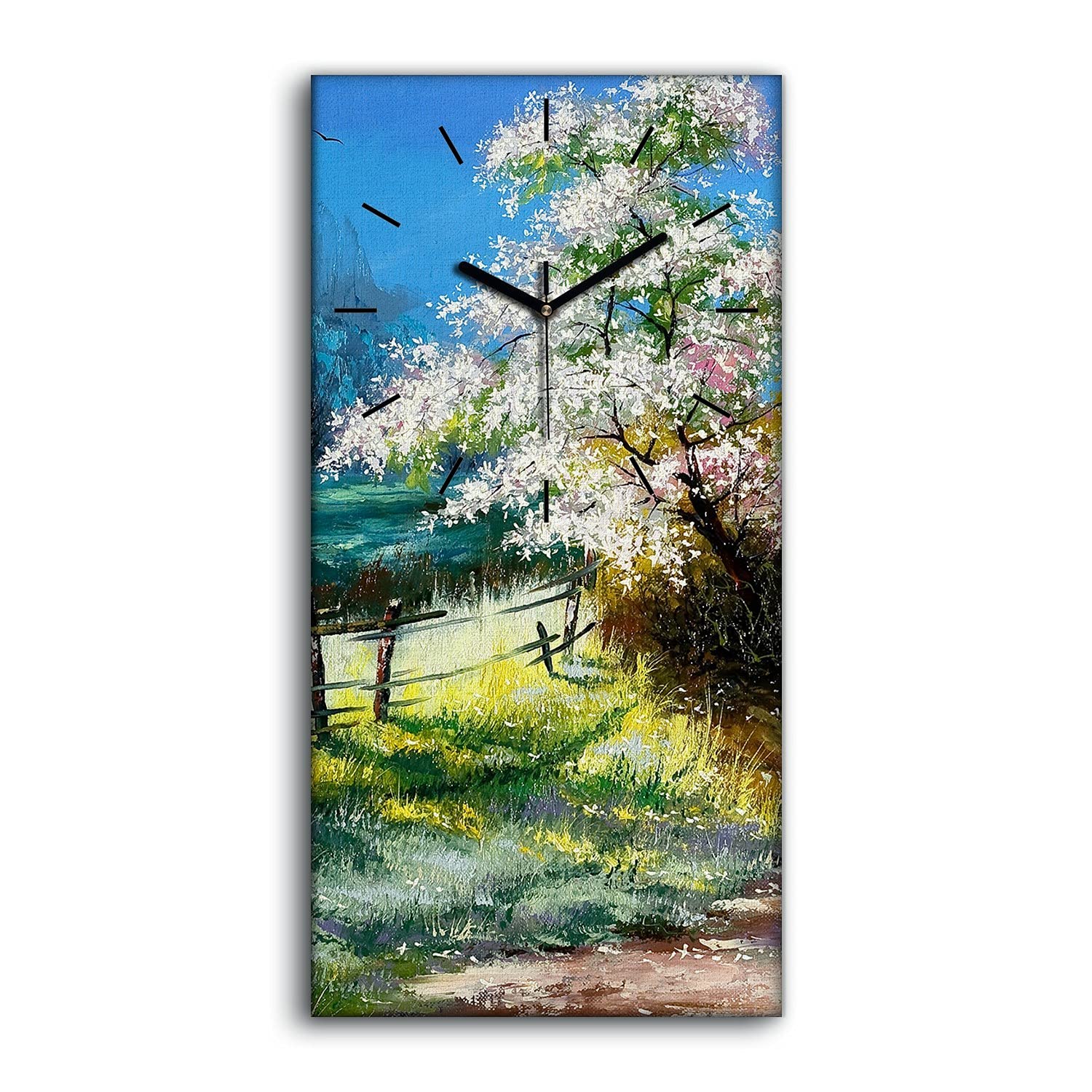 Horloge sur toile 30x60cm nature silencieuse avec aiguilles noires