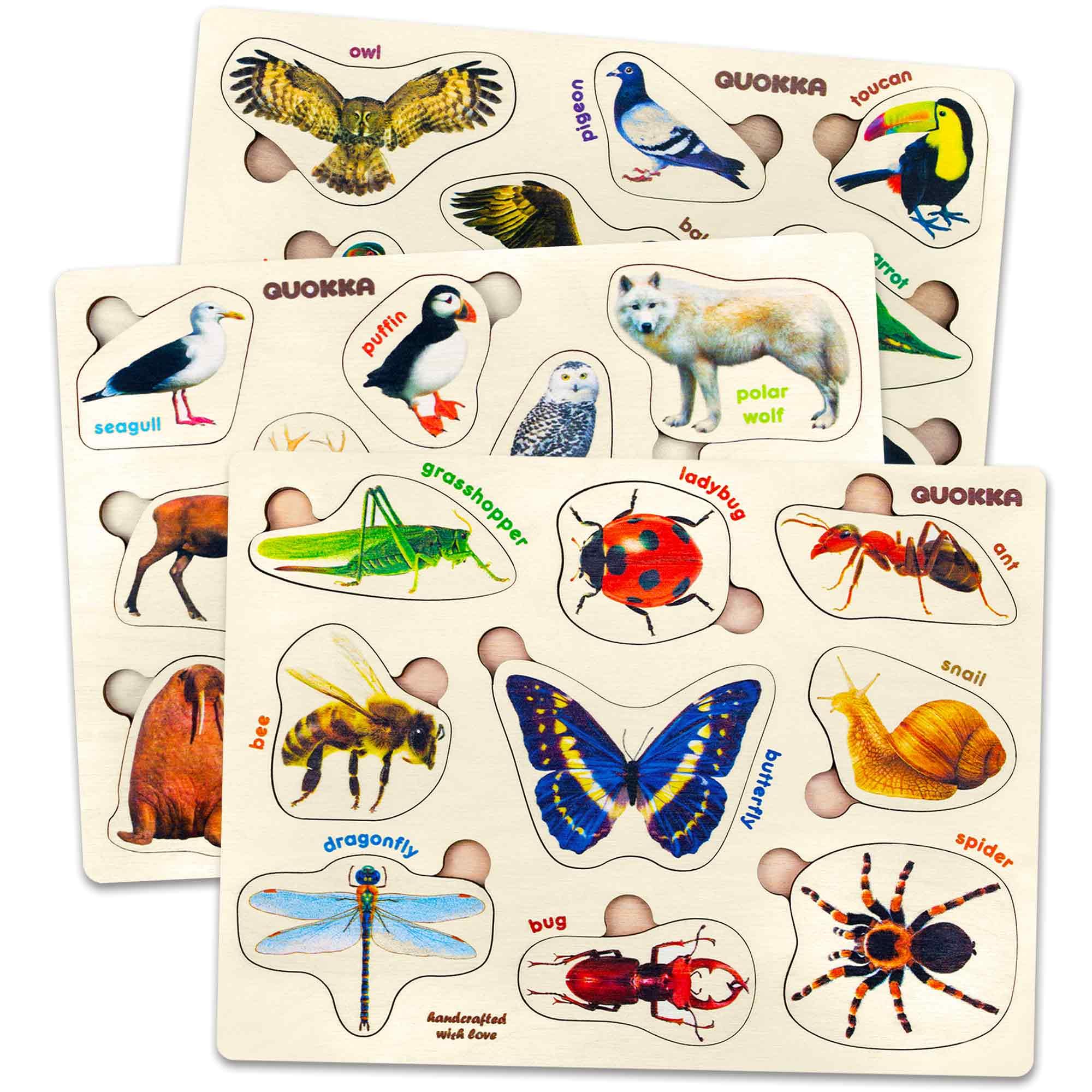 Wooden Puzzles for Toddlers 1-3 - 3 Montessori Kids Puzzles Ages 2-4
