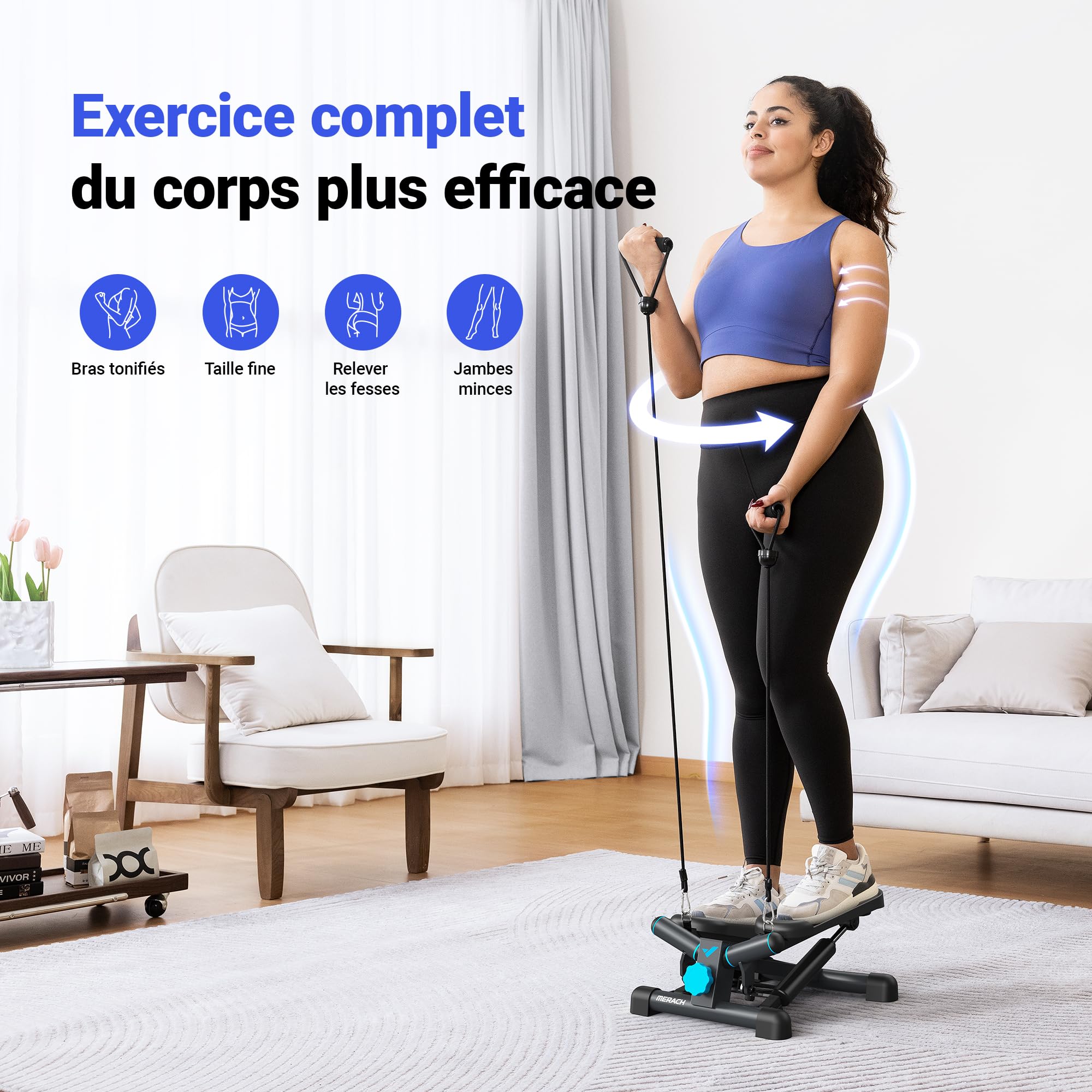 MERACH Stepper 2 en 1 pour la Maison, Silencieux 150 kg avec Écran LCD, Fitness avec Cordes de Puissance
