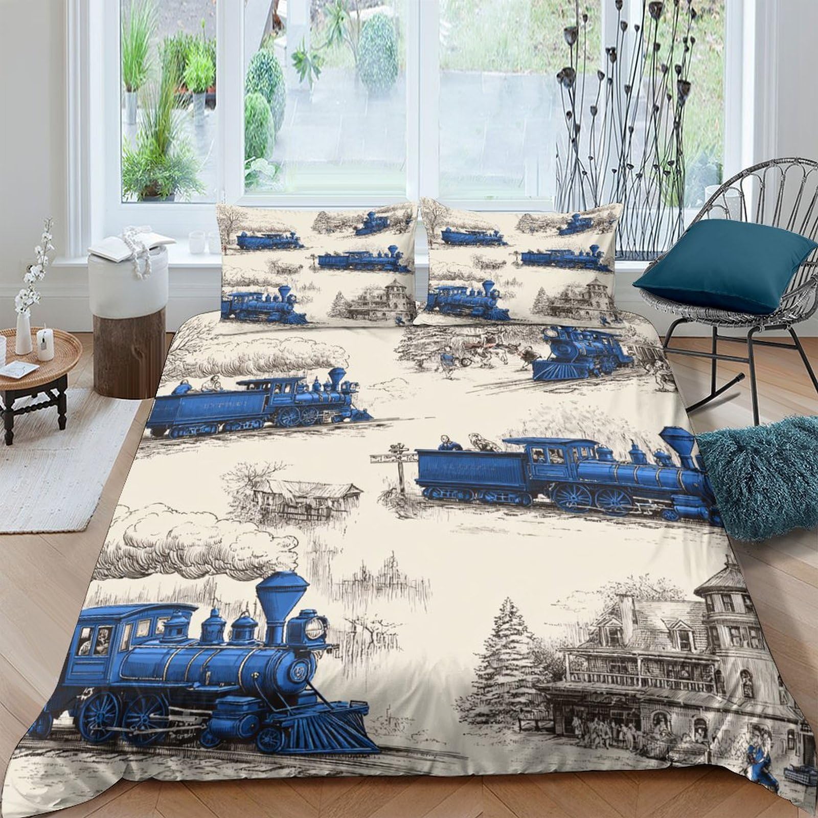 Housse de couette train 3D microfibre 140x200, cadeau idéal pour ados