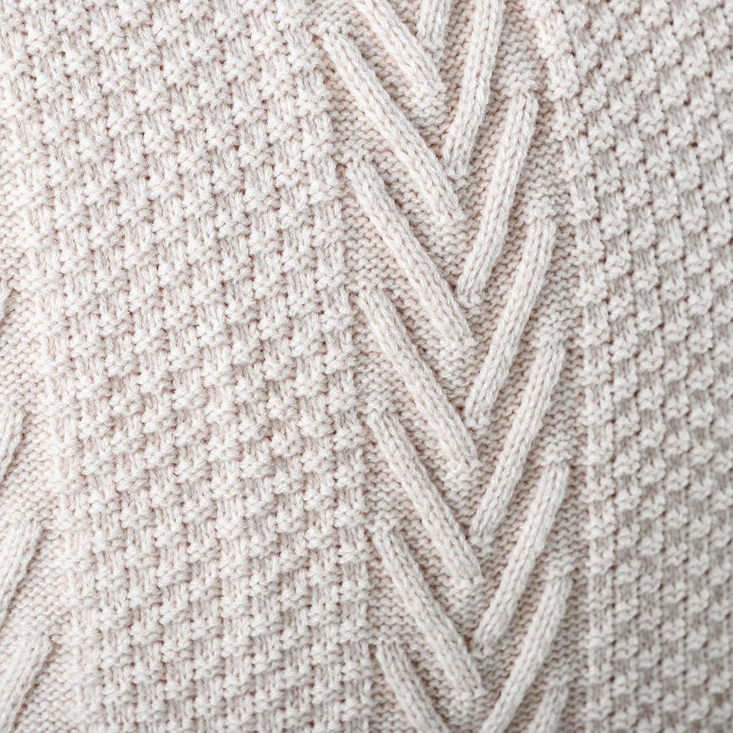 MANDIOO Cotton Knitted Decorative Lumbar Throw Pillow Covers Soft Cozy Outdoor Cushion Cases Luxury Modern Pillowcases for Couch Sofa Bed 12x20 Inches Beige - Image 4