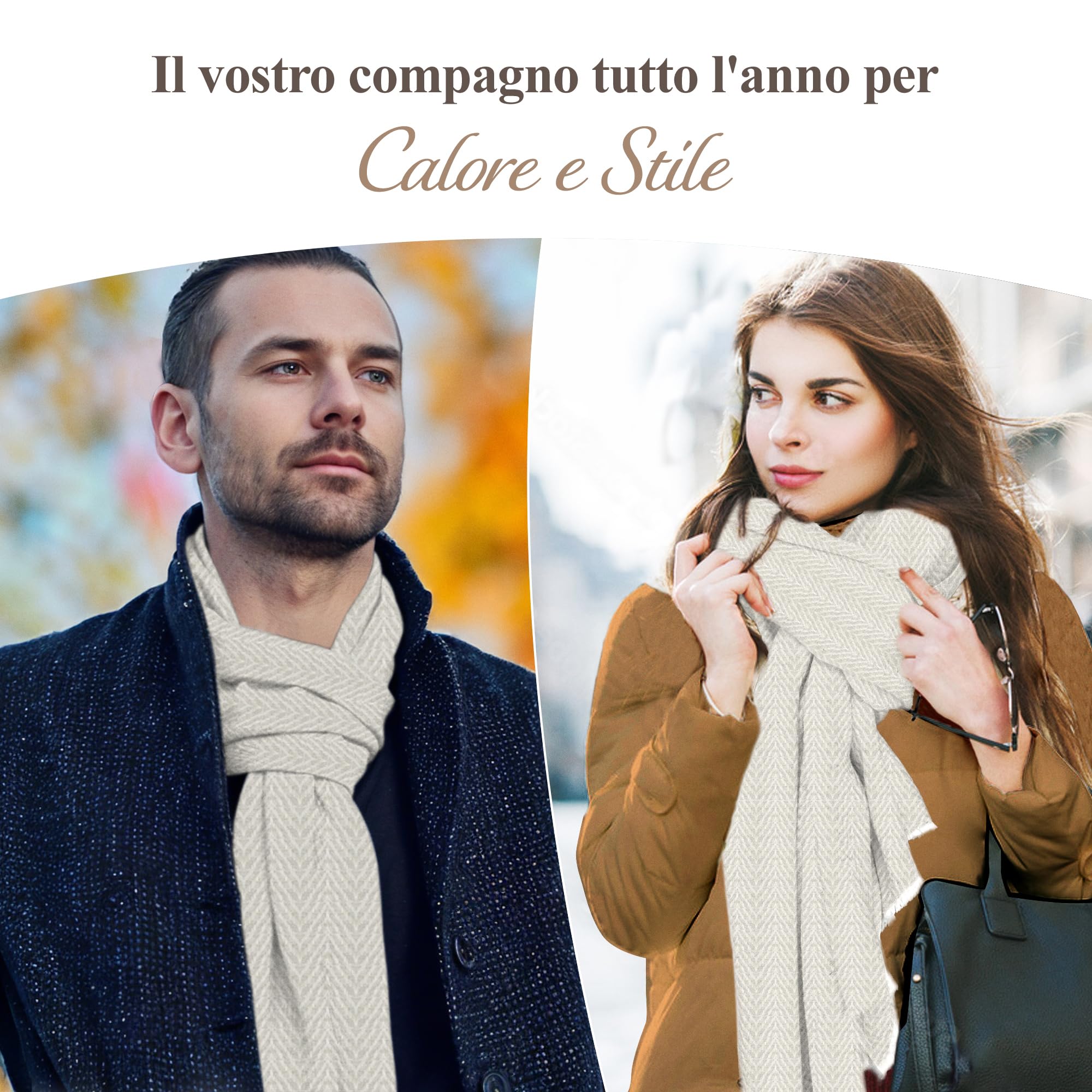 Sciarpa in Cashmere Unisex - Sciarpa Leggera in Lana di Cashmere per Donna e Uomo con Motivo a Spina di Pesce - Sciarpa Avvolgente Calda 68 x 190 cm, Sciarpa al Collo - Prodotto in Nepal