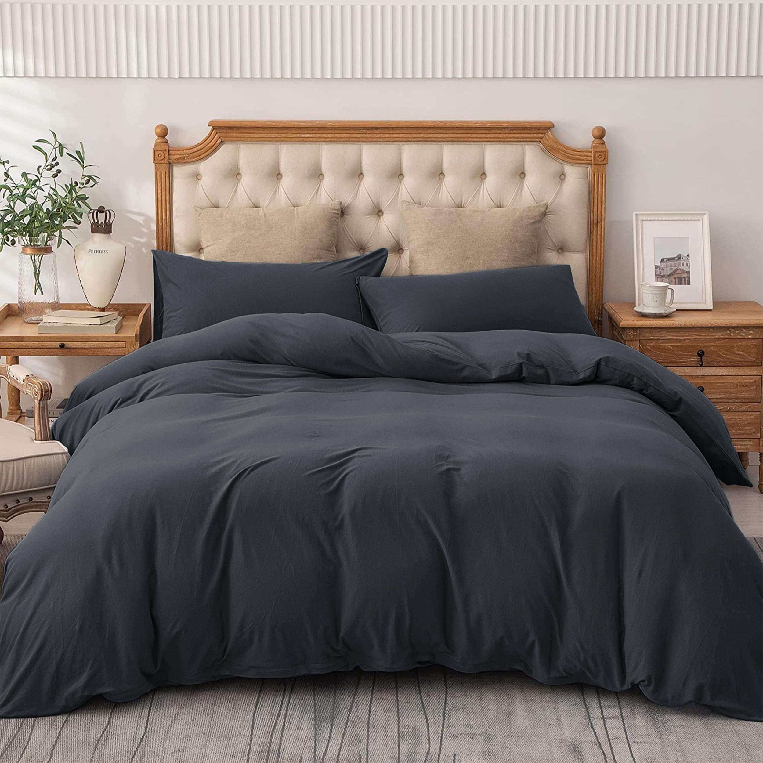 Ameha Dark Grey Single Duvet Cover Set Soft Brushed Microfibre 2Pcs Bedding Quilt Cover With Pillowcases Charcoal
