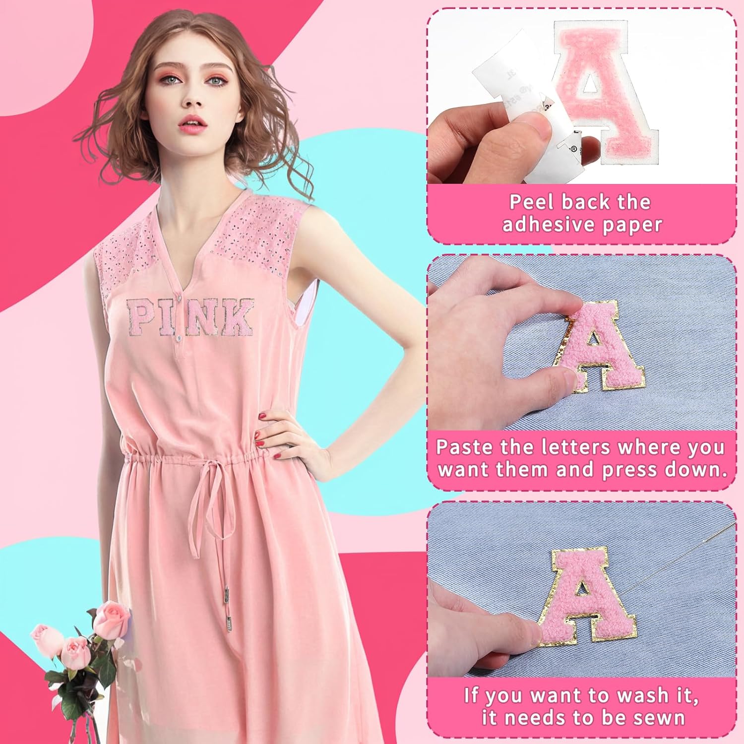 8 Pcs Self Adhesive Chenille Letter Patches 2.16 inch Glitter Varsity Preppy Letter Patches Stick for Clothes Jeans Hats Laptop Phone Case Fridge Repairing and DIY Decorating Accessories,White A - Image 4