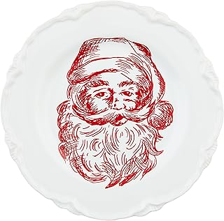 Mud Pie Santa Toile Xmas Dessert Plate; 8" dia