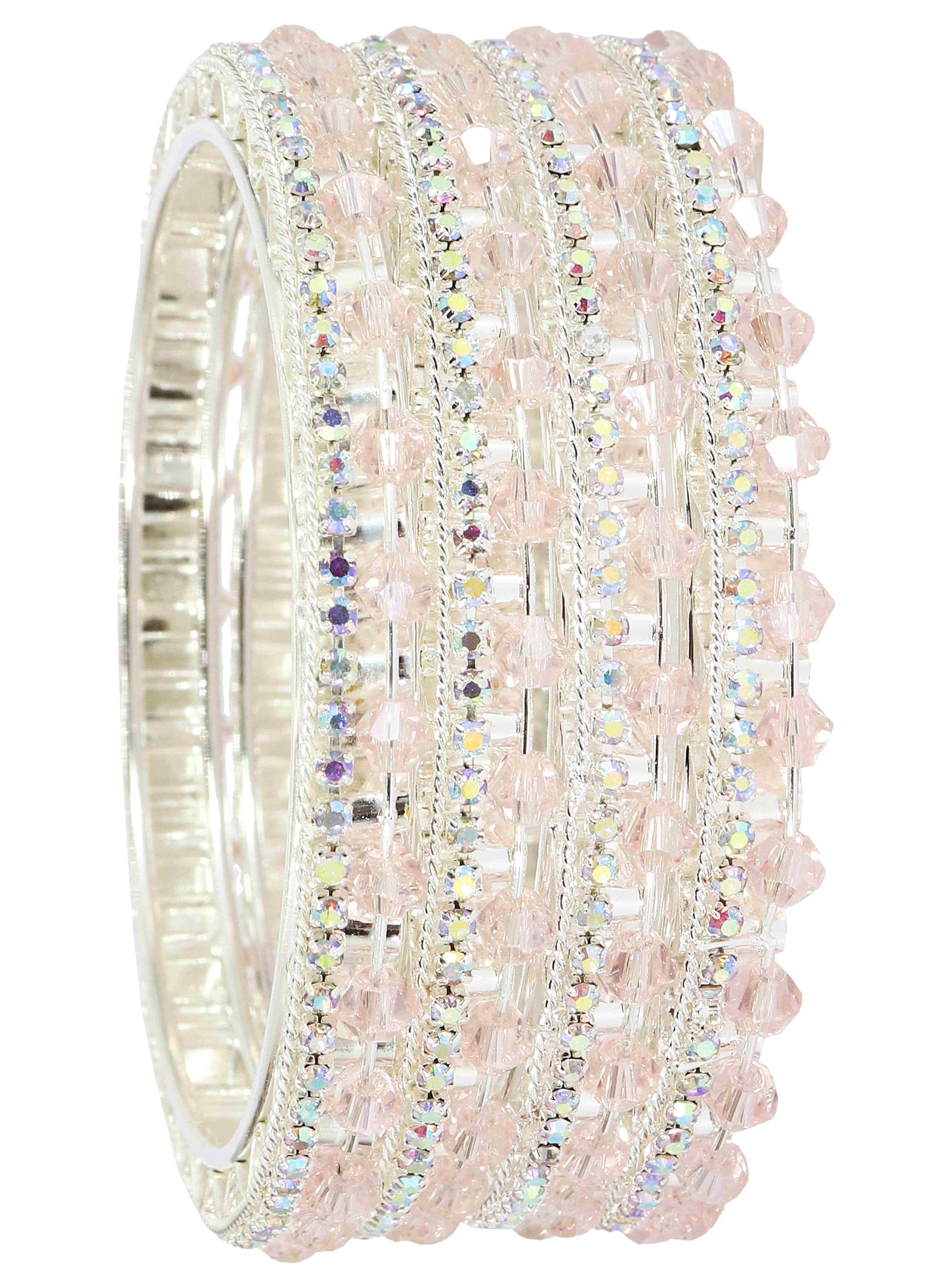 NMII Stylish Metal with Zircon Stone Work & Pearls Bangles Set For Women & Girls | Wedding Bangles | Bridal Metal Bangles | Girls Bangles | Bangles Bracelet | Diamond Kada-(NAB92-Pink-2.6) (B0D3VHL9KK) Amazon Price History, Amazon Price Tracker