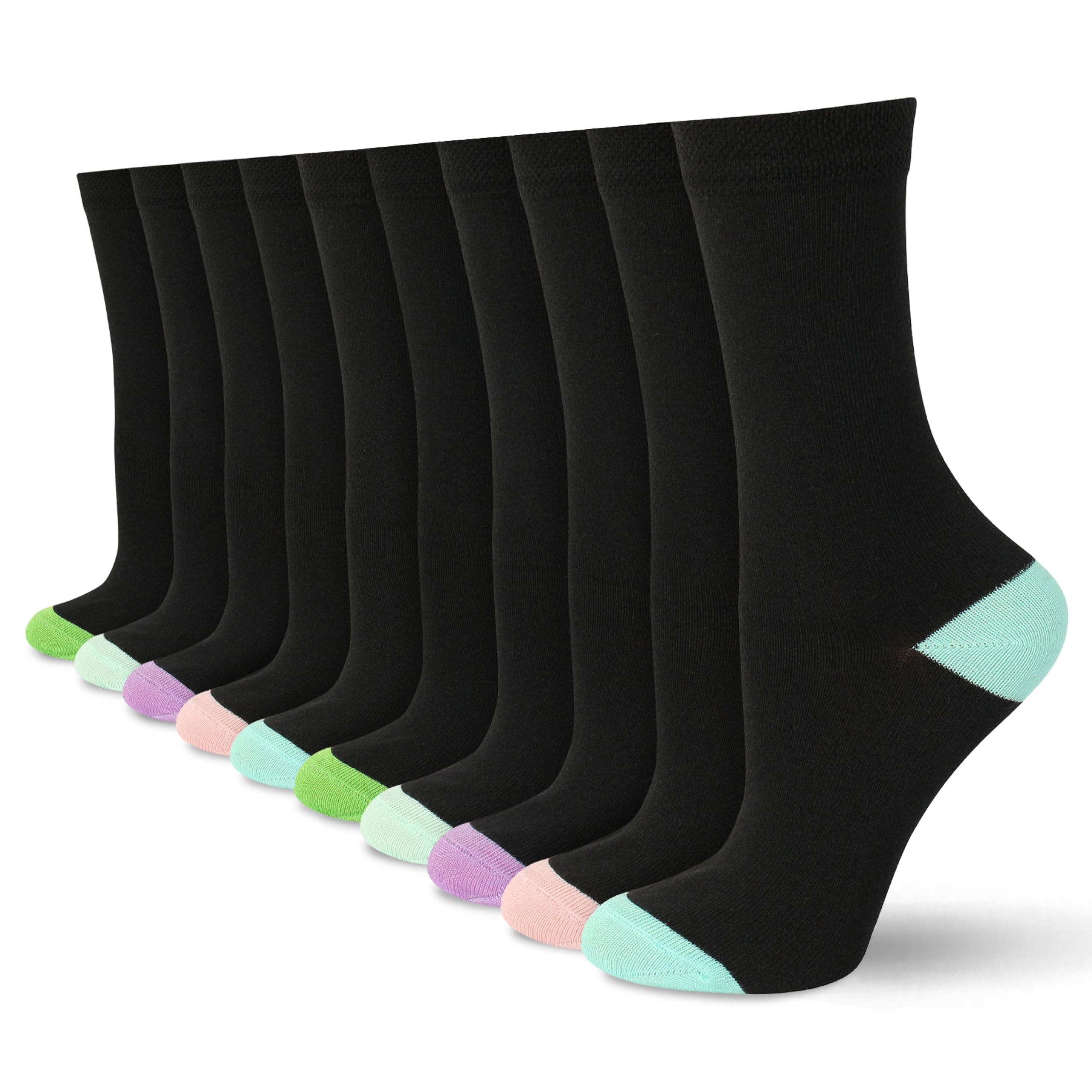 Socksmad Ladies Socks 4-7 UK - Womens Black for Work, Events & Casual Wear - Coloured Heel & Toe Socks-Multipack, Cotton Rich, Honeycomb Soft Tops - Wardrobe Essentials - Assorted PK 4, 10 Pairs