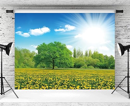 Miniatura 3 de Telón de fondo de primavera de 5 x 3 pies, cielo azul, nubes blancas, flores, fondo de fotografía de jardín para retratos de niños y adultos, fiesta