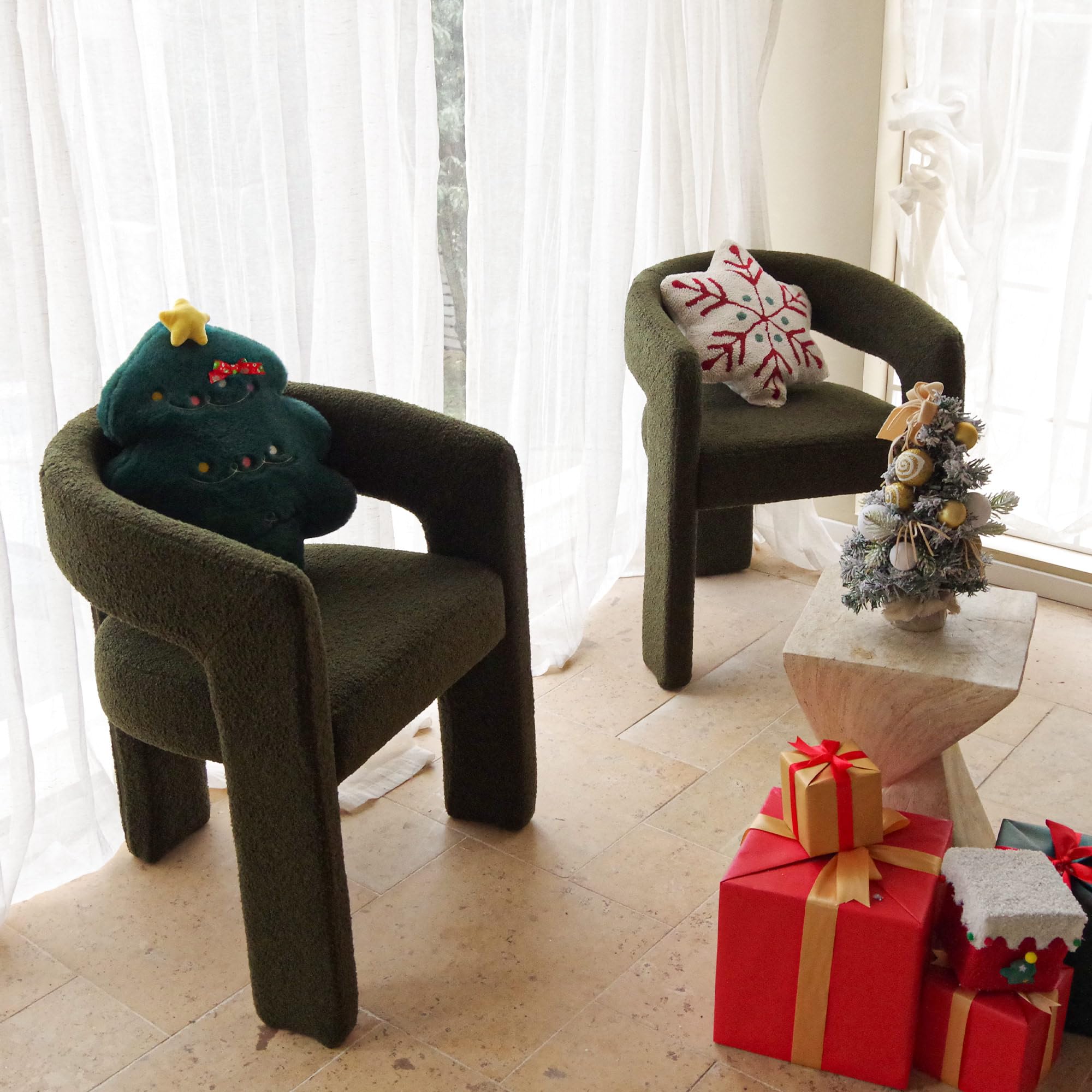 DAYALANE Boucle Dining Chairs Set of 2, Upholstered Sherpa Kitchen Chairs with Arms Comfy Barrel Side Chair for Living Room/Dining Room/Reception,