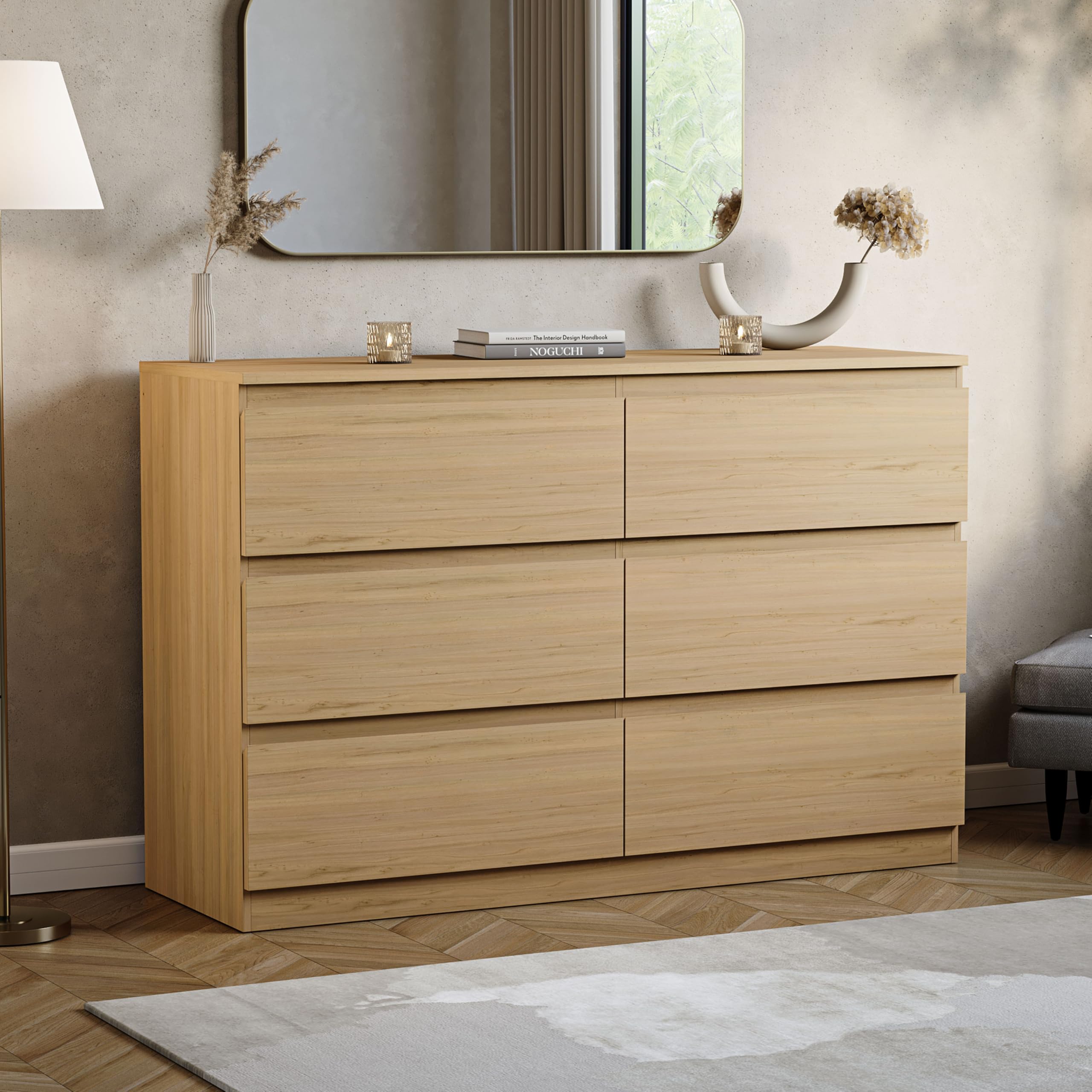 Vida Designs Denver 6 Drawer Chest of Drawers | Pine | Space-Saving Storage | 74H x 120W x 40D cm | Smooth Metal Runner | Engineered Wood | Modern Bedroom Chest of Drawers Unit