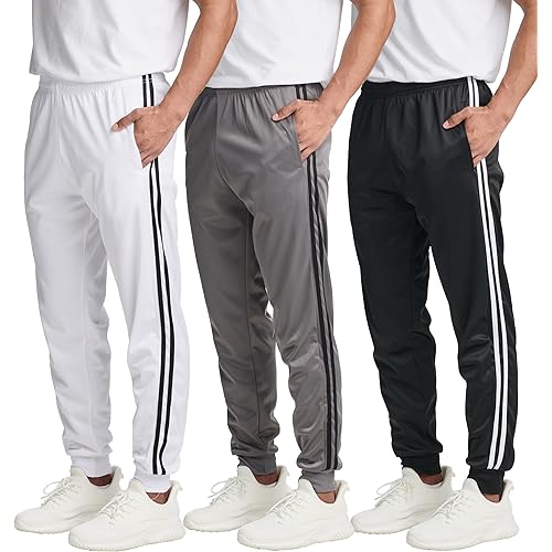 Real Essentials 3 Pack: Men's Tricot Active Athletic Casual Jogger Fleece Lined Sweatpants Pockets (Available in Big & Tall)