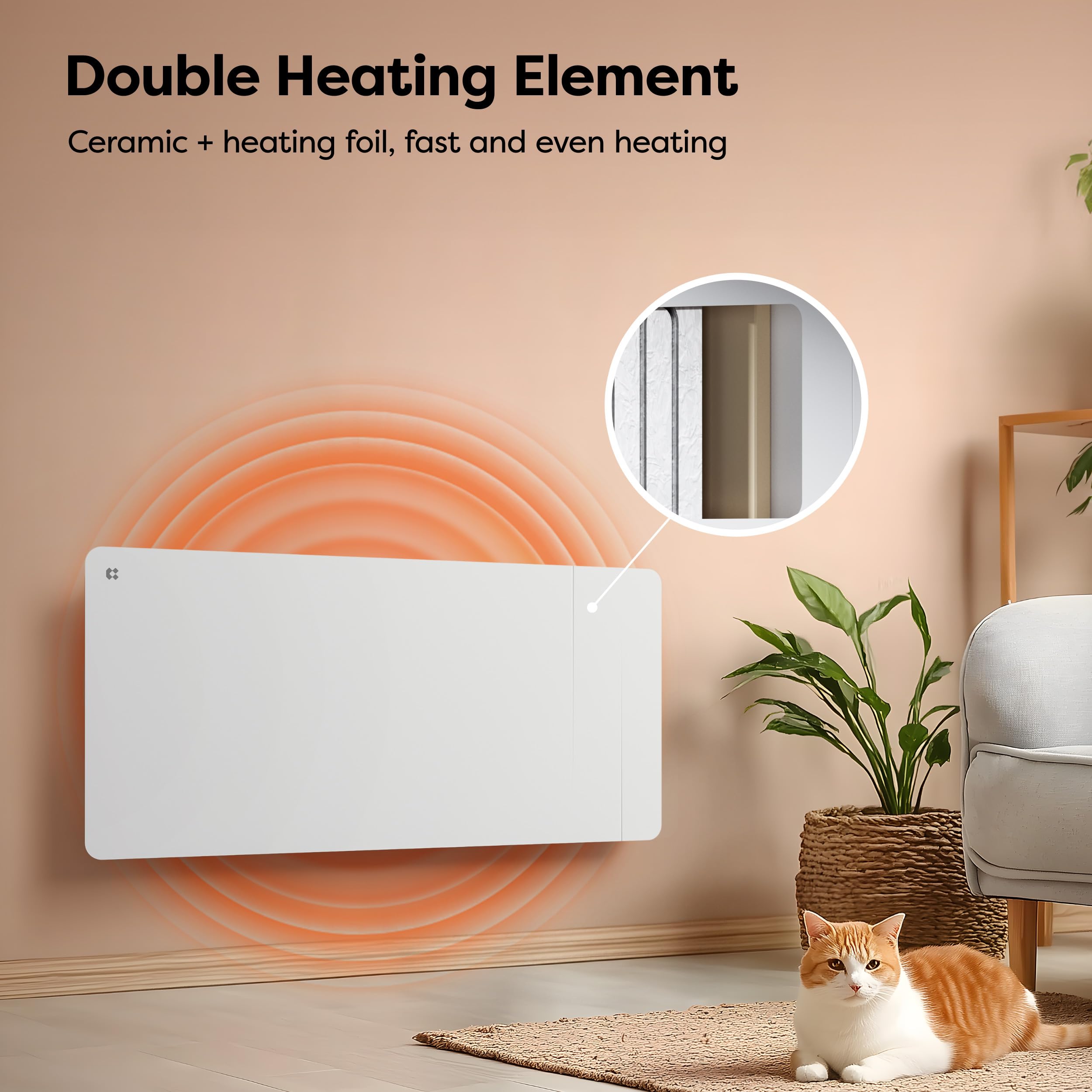 CIARRA Ceramiczny grzejnik bezwładnościowy 2000 W - folia grzewcza - ultraszybkie ogrzewanie do dużych przestrzeni - WiFi - CBHTD20A-W