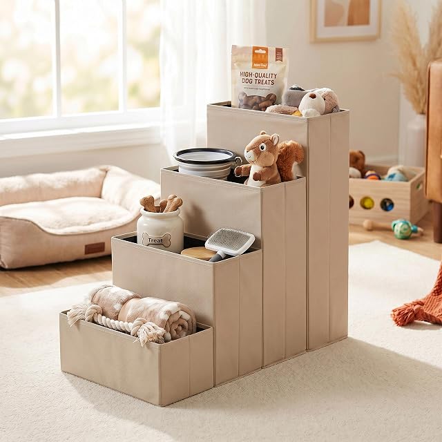 Foto 5 de 8 de Relaxdays Escalera Perros, 4 peldaños, almacenaje, 65×40×70 cm, Beige