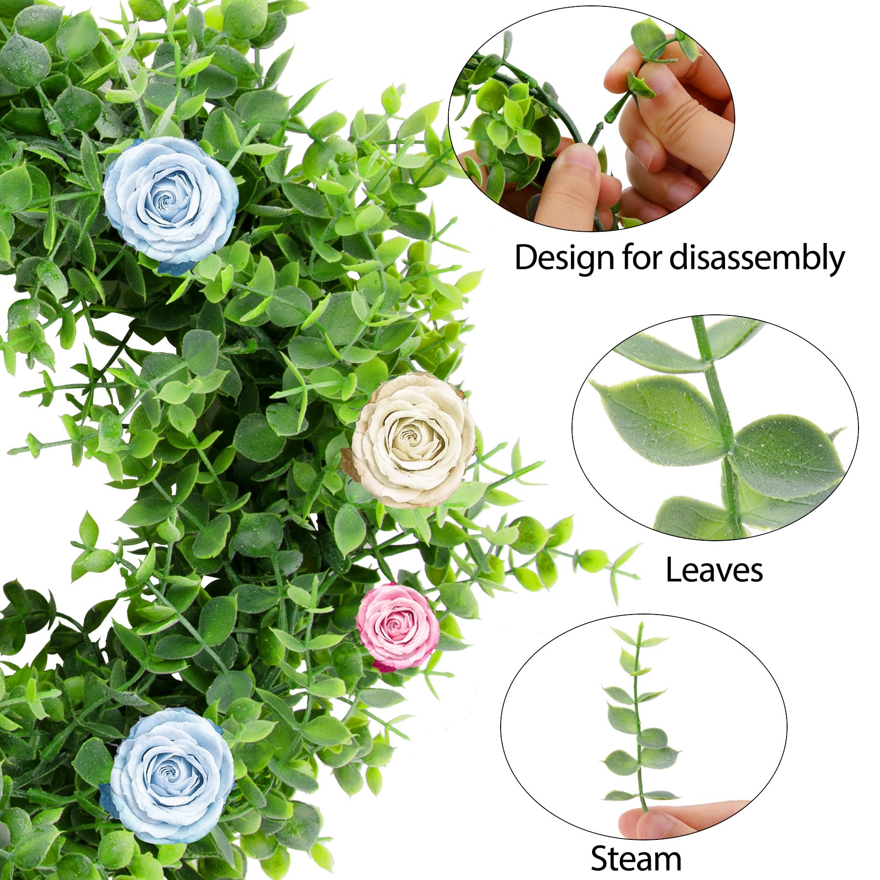 FEQO 人工ユーカリガーランド 6個 フェイクユーカリストランド 6フィート ユーカリの葉 グリーンガーランド ウェディングパーティー ディナーホーム用 グリ