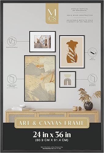 MCS Gallery - Marco de madera para lienzo, tableros de arte, fotos y más, negro, 24 x 36 pulgadas
