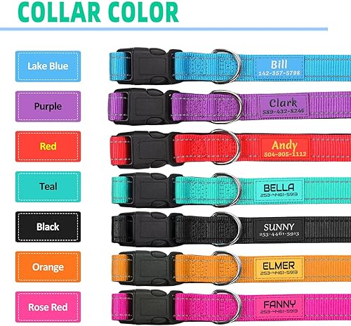 Miniatura 6 de Collar de perro de nailon reflectante personalizado con nombre y número de teléfono personalizados, 5 tamaños y 3 fuentes ajustables, acolchado