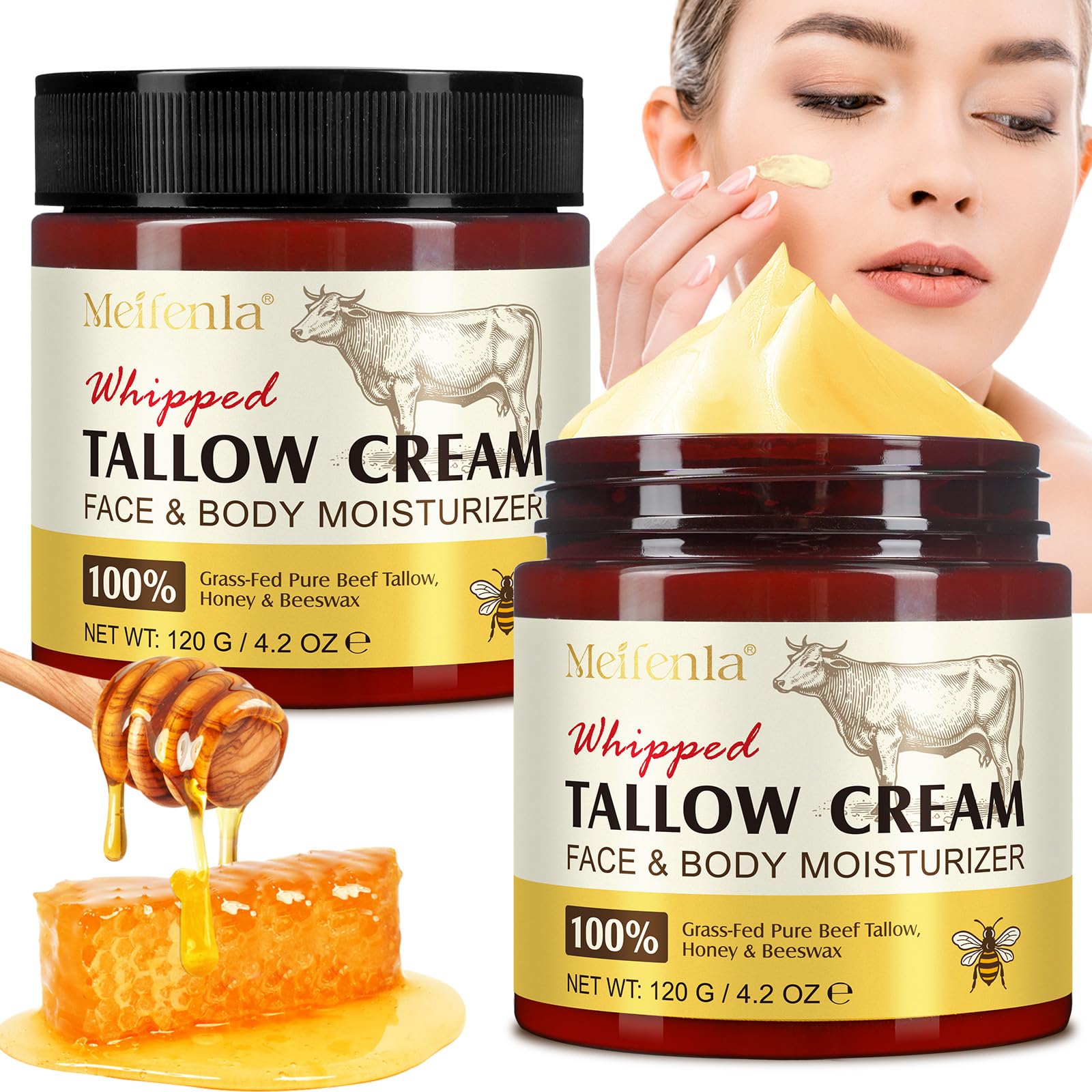 Tallow and Honey Balm, 2PCS Beef Tallow Skin Care, Beef Tallow Face Cream, Beef Tallow Balm