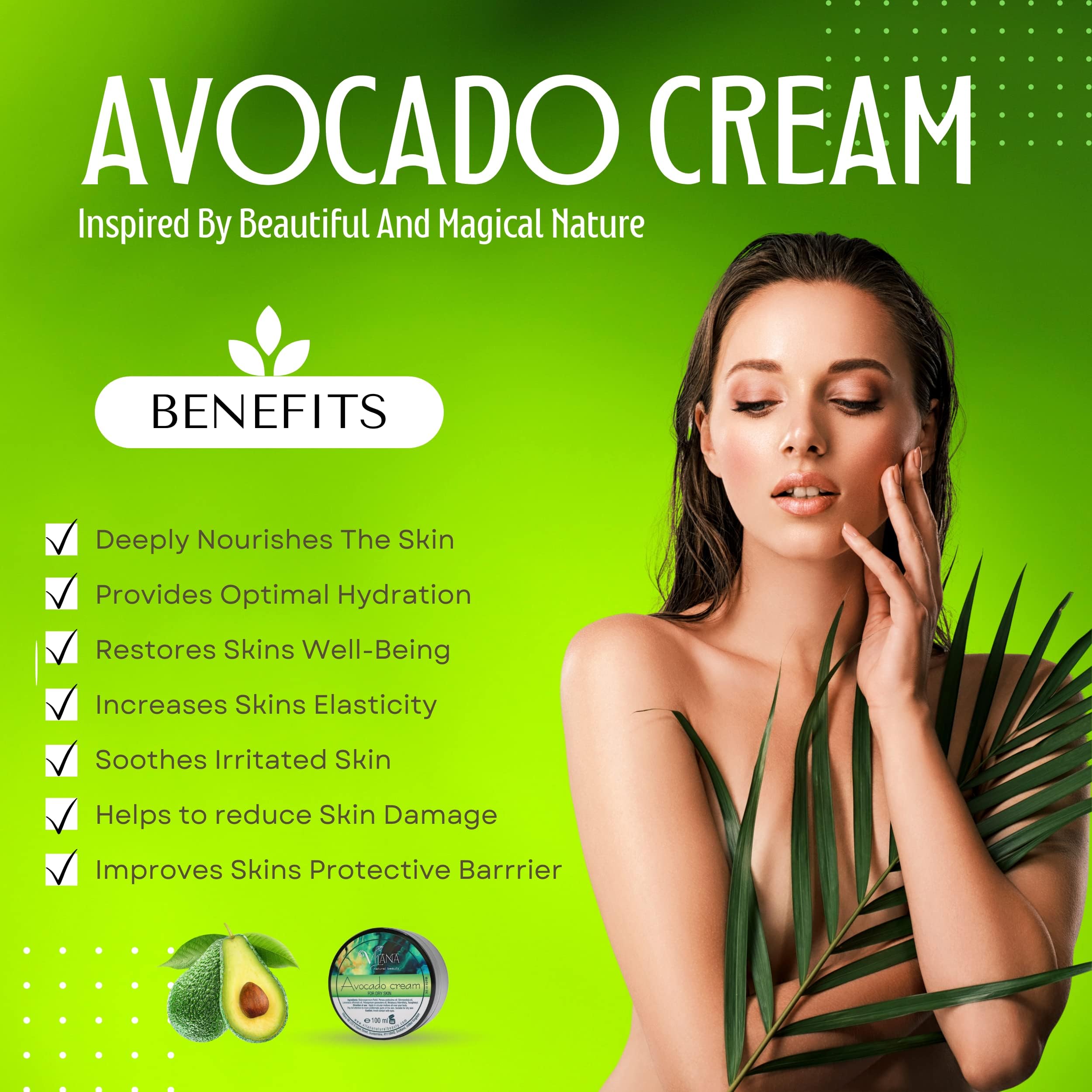 Vilana Avocado Cream for Dry Skin 100% Natural Vegan Body Cream, Sulphate-Free Body Lotion - Image 3