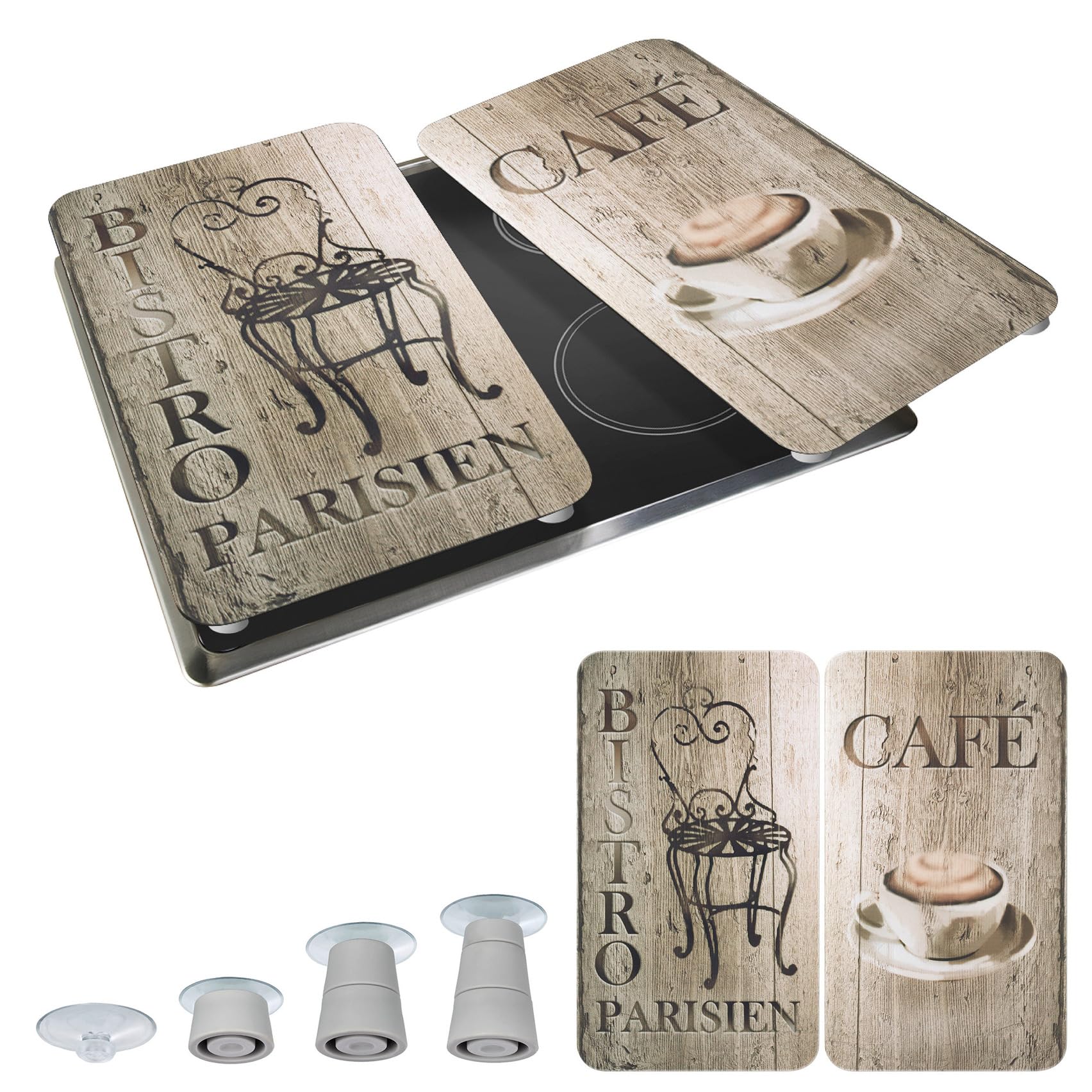 WENKO Plaque de Protection en Verre Universel Bistro Set de 2 Set de 2, pour Tous Les Types de cuisinières Marron