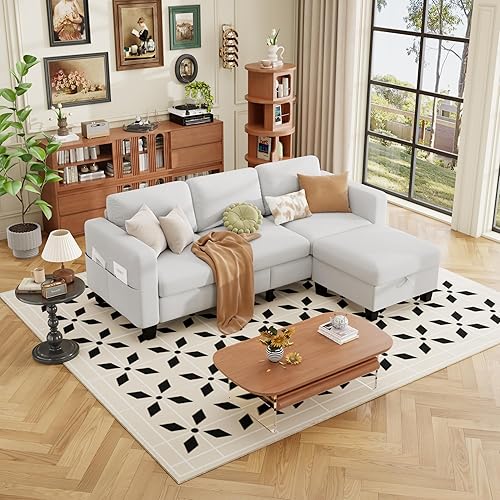 Miniatura 8 de ZeeFu Sofás modulares y modulares para sala de estar, sofá modular en forma de L de 3 plazas de 78 pulgadas con otomana de almacenamiento, moderno