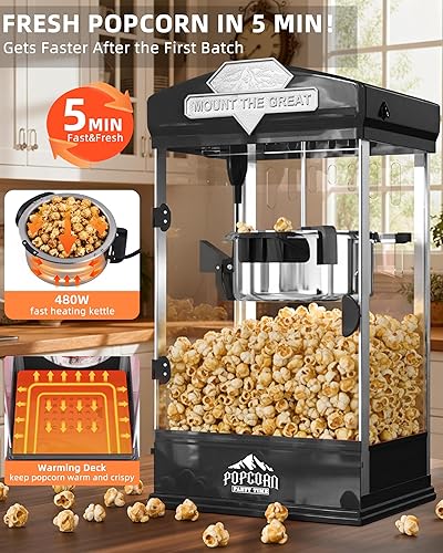 Miniatura 3 de Máquina de palomitas de maíz de 10 onzas con hervidor fácil de desmontar, carrito de máquina de palomitas de maíz hace 40 tazas, estilo cine,