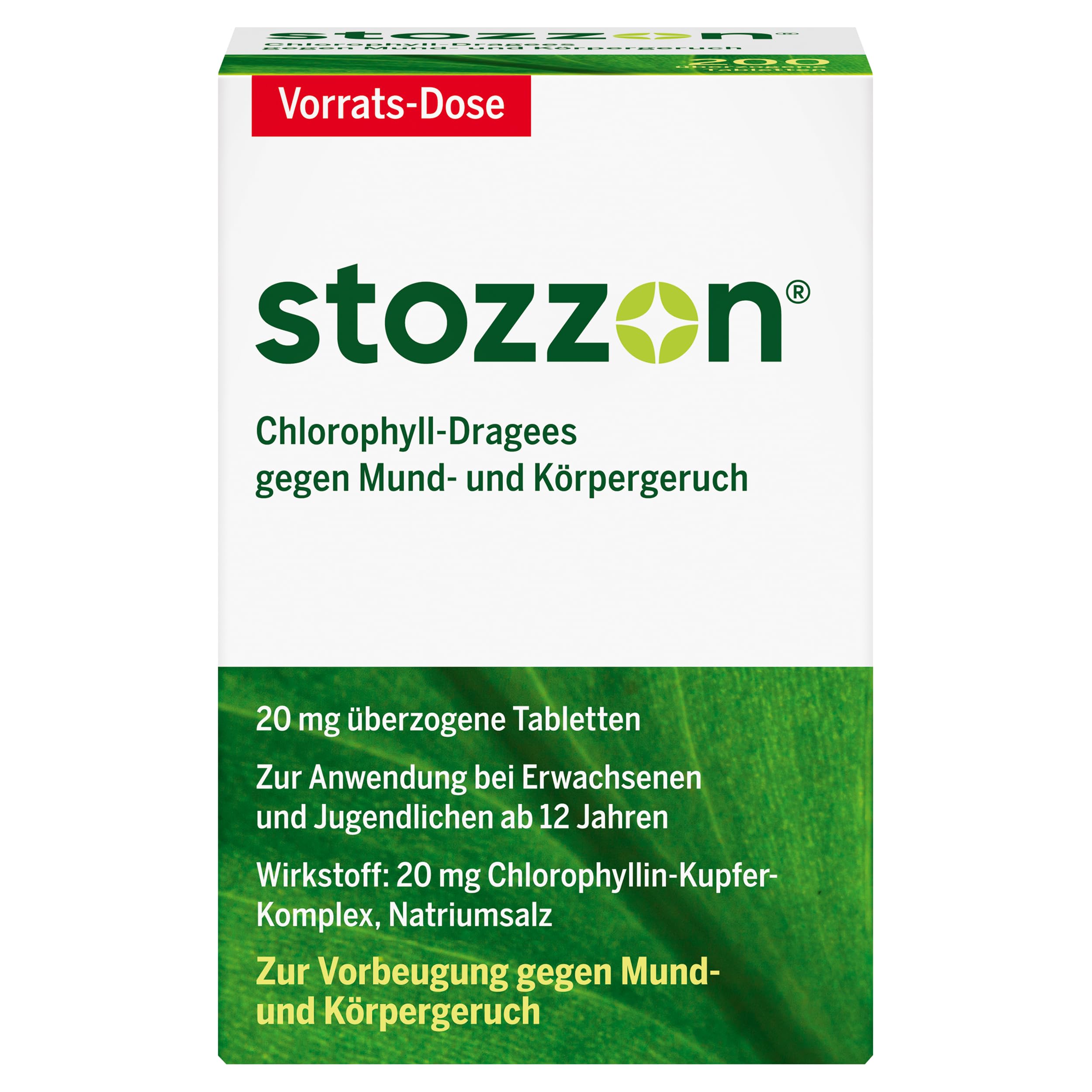 Stozzon Chlorophyll-Dragees 20 mg überzogene Tabletten | Mundgeruch und Körpergeruch wirksam vorbeugen - Spar-Set: 2x 200 Dragees
