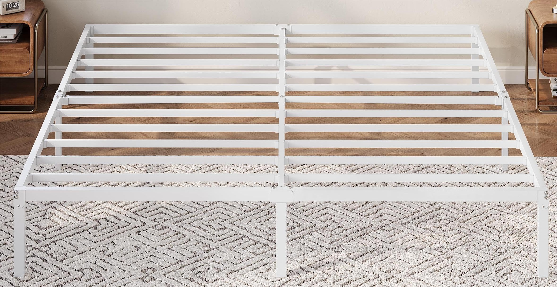 Allewie King Size Bed Frame, 12 Inch Metal Platform Beds with Storage Space, No Box Spring Required and Easy Assembly, White