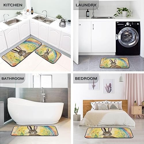 Miniatura 5 de Kitchen Mats for Floor 2 Piece Set Paintingcute Rabbit Print, Anti Skid Cushioned Water Absorbent Kitchen Rugs Door Mat Floor Mats for Kitchen Sink