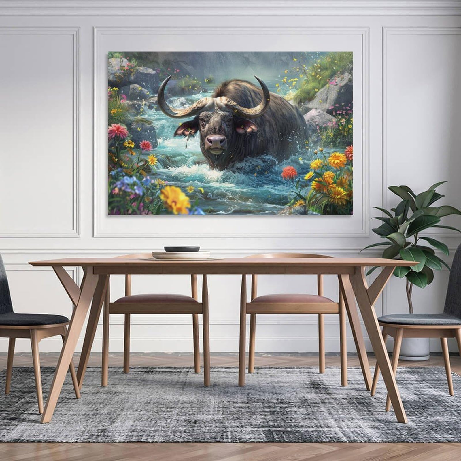 Amazon.co.jp: 絵画 川のほとりに佇む雄大な水牛 アートパネル