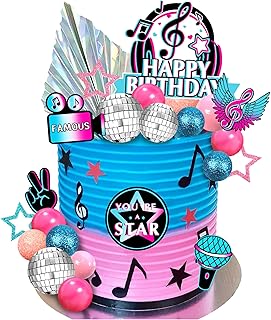 30 PCS Music Cake Toppers Musical Birthday Party Cake Decorations for Musical Cake Toppers Set Girls Music Karaoke Theme Birthday Party Supplies (Style1)